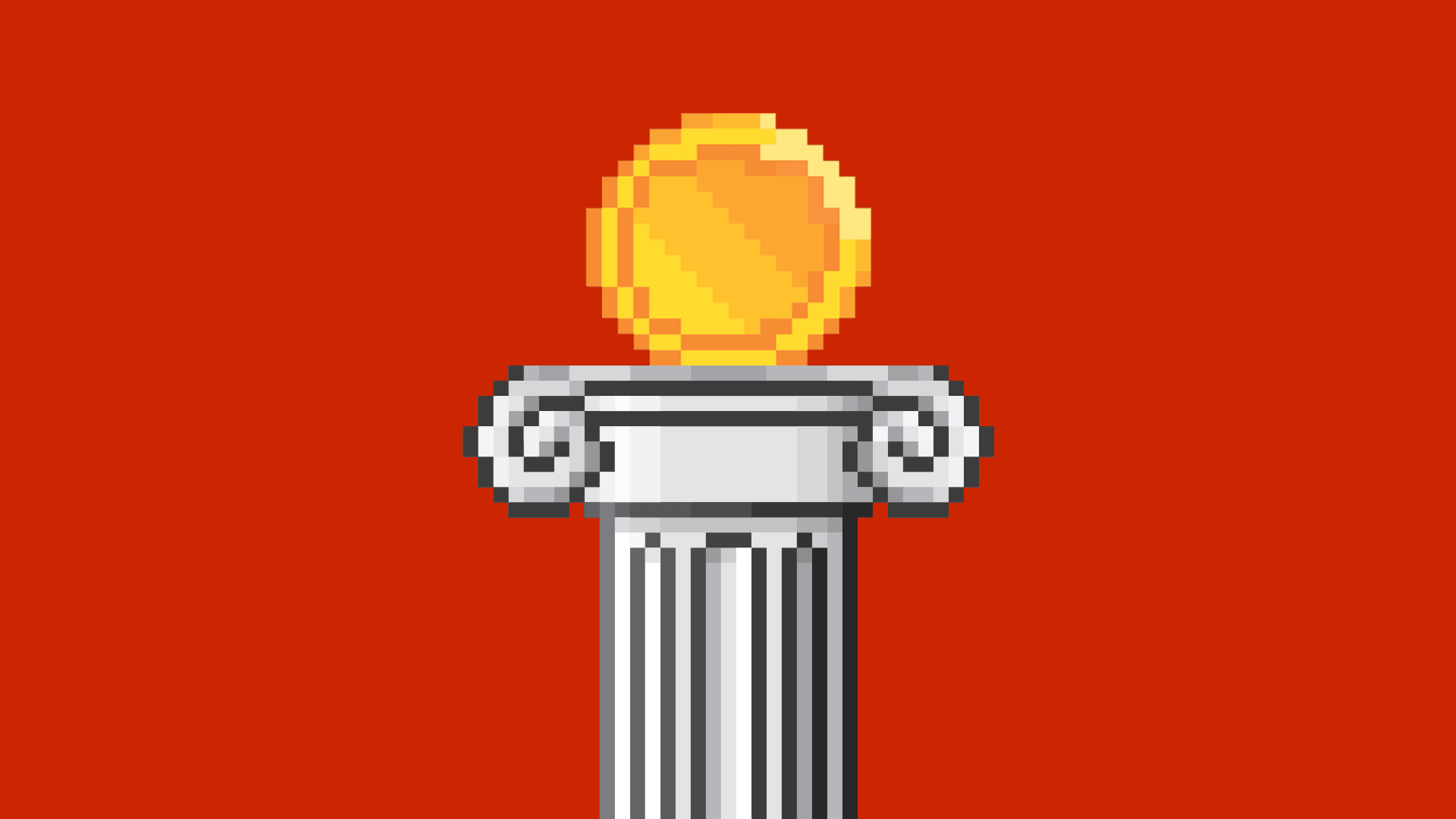 Illustration of a digital coin on top of a wobbly pillar